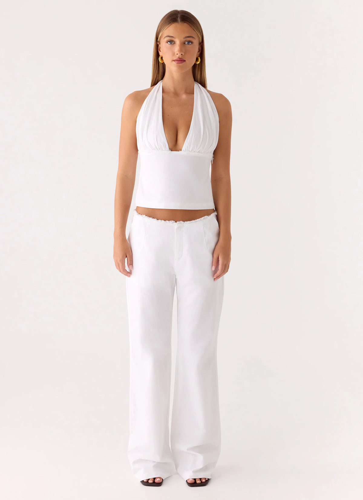 Josephina Linen Halter Top - White