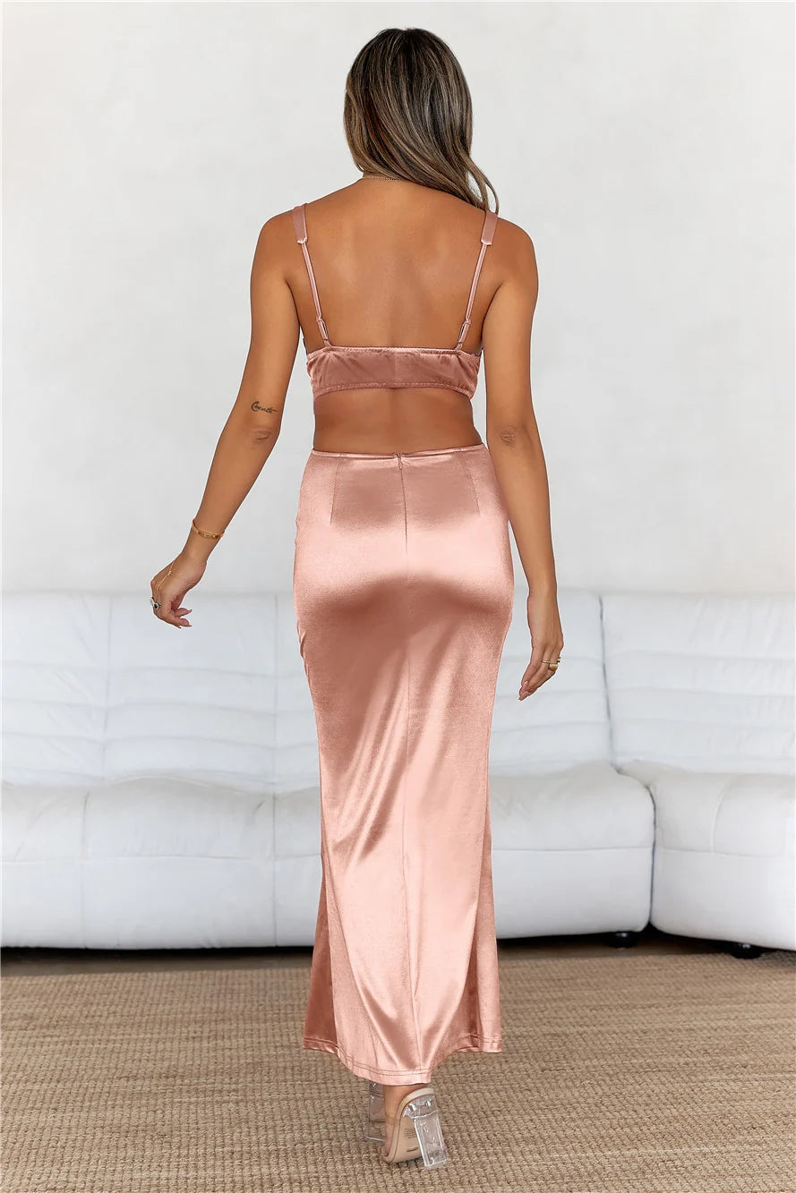 Sunset Views Satin Midi Dress Brown