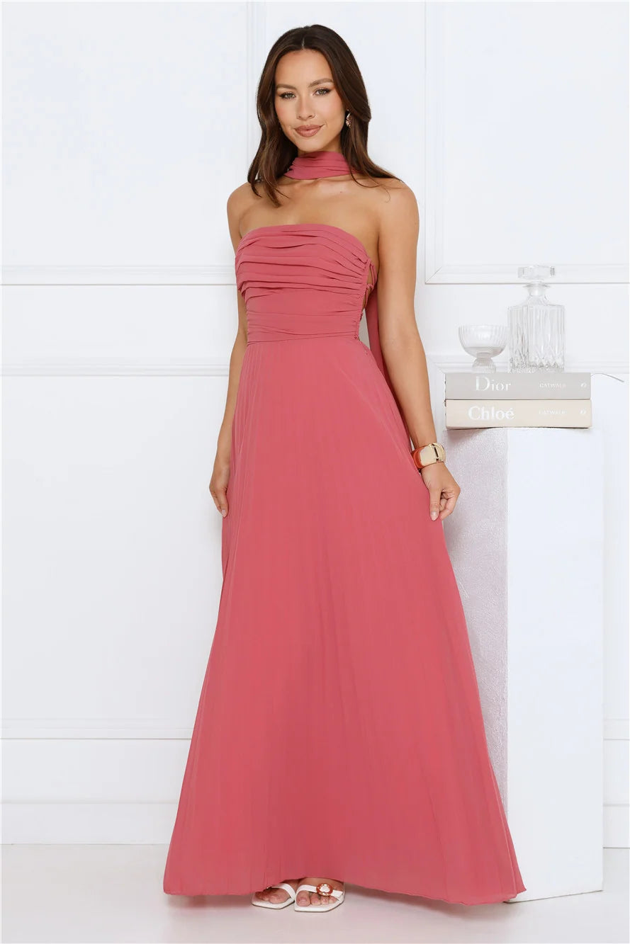 Sugar Babe Strapless Pleated Maxi Dress Blue