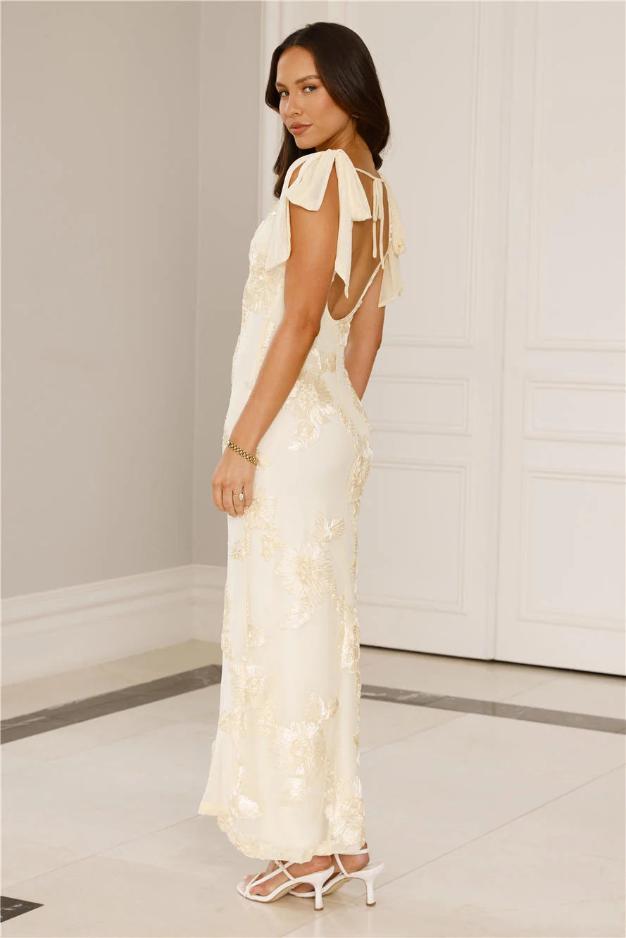 Golden Doll Mesh Maxi Dress Blue