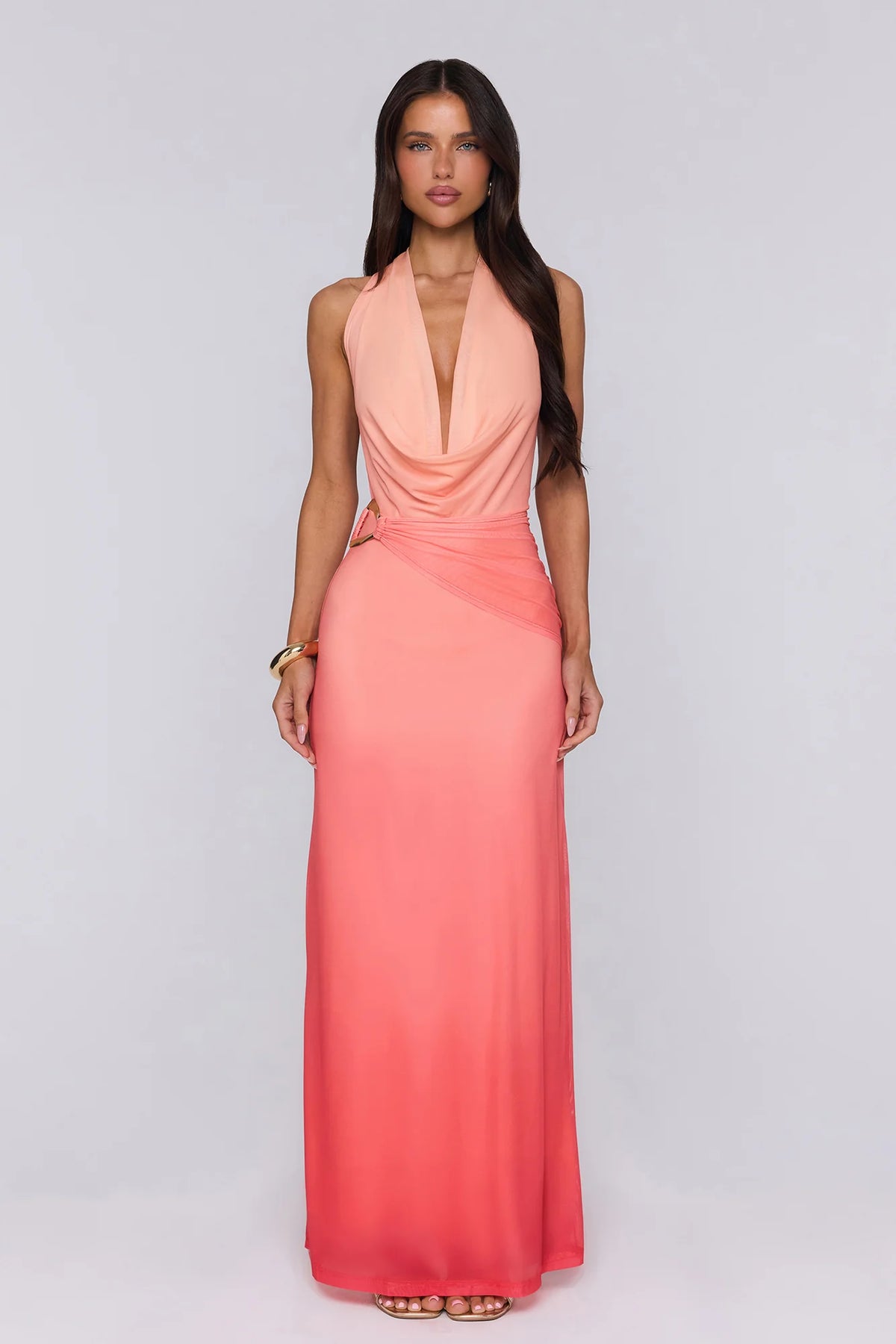 Rose Confession Halter Mesh Maxi Dress Peach