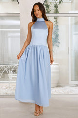 Lovely Magic Satin Halter Maxi Dress Blue