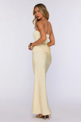 Graceful Moment Strapless Mesh Satin Maxi Dress Yellow