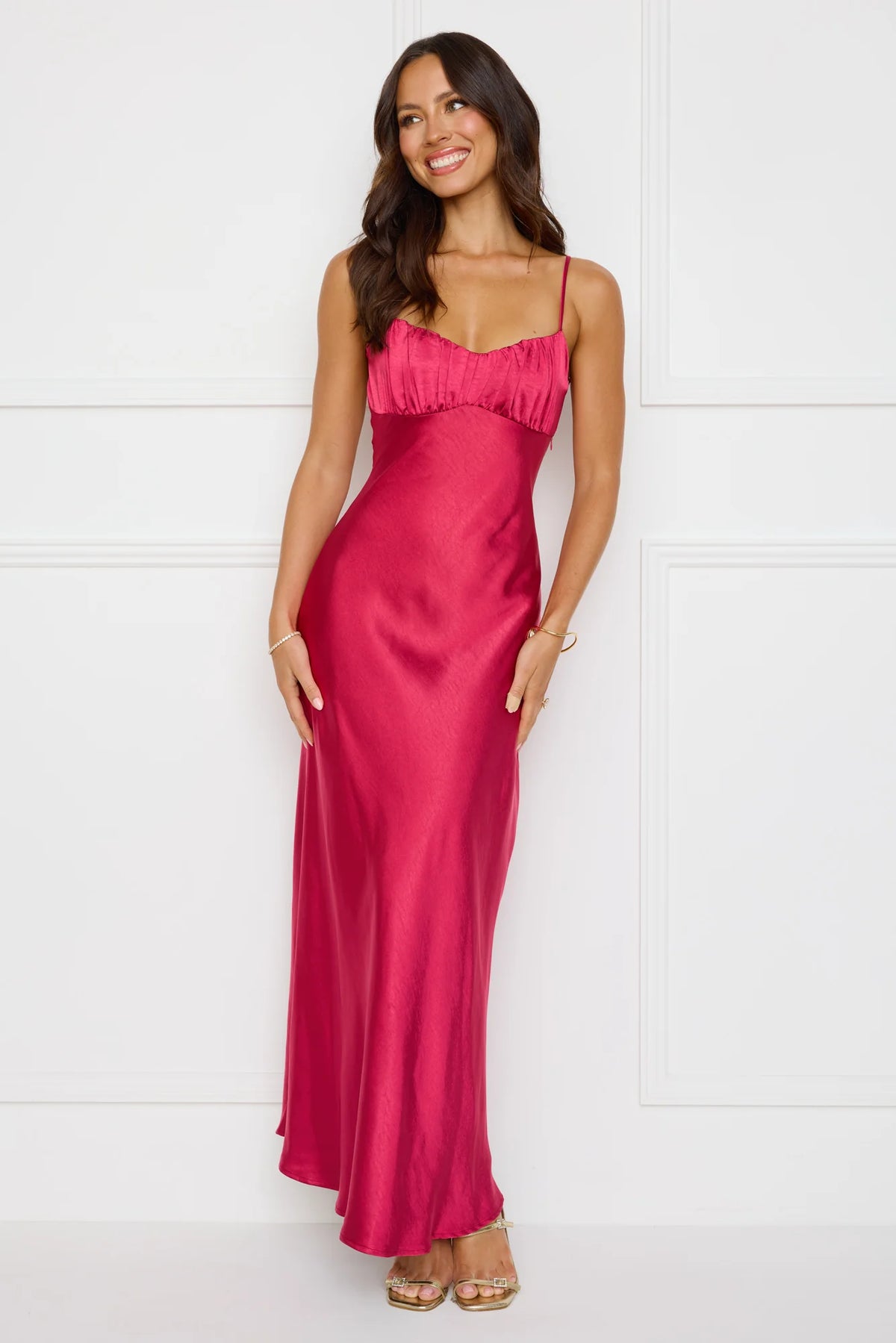 Empire Chic Satin Maxi Dress Chocolate