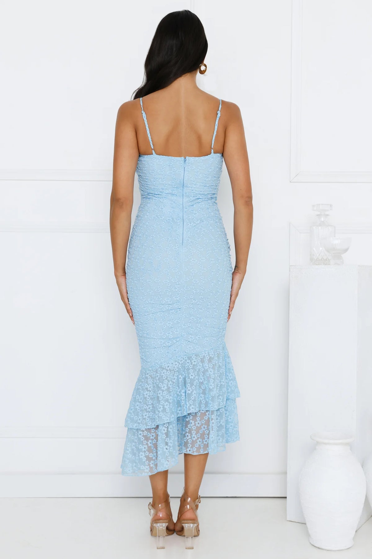 Frosted Rose Mesh Midi Dress Red