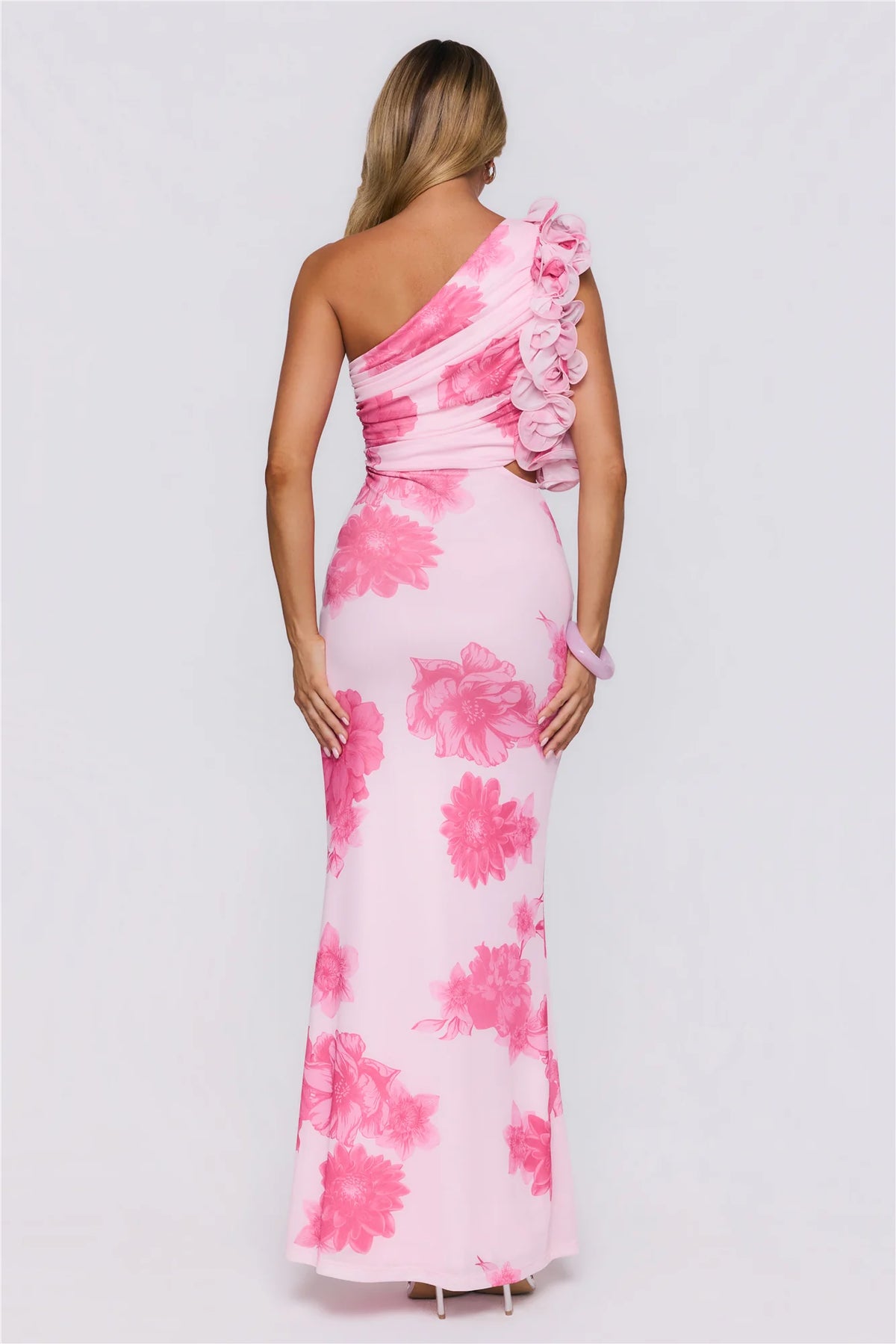 Dream Petals One Shoulder Maxi Dress Blue