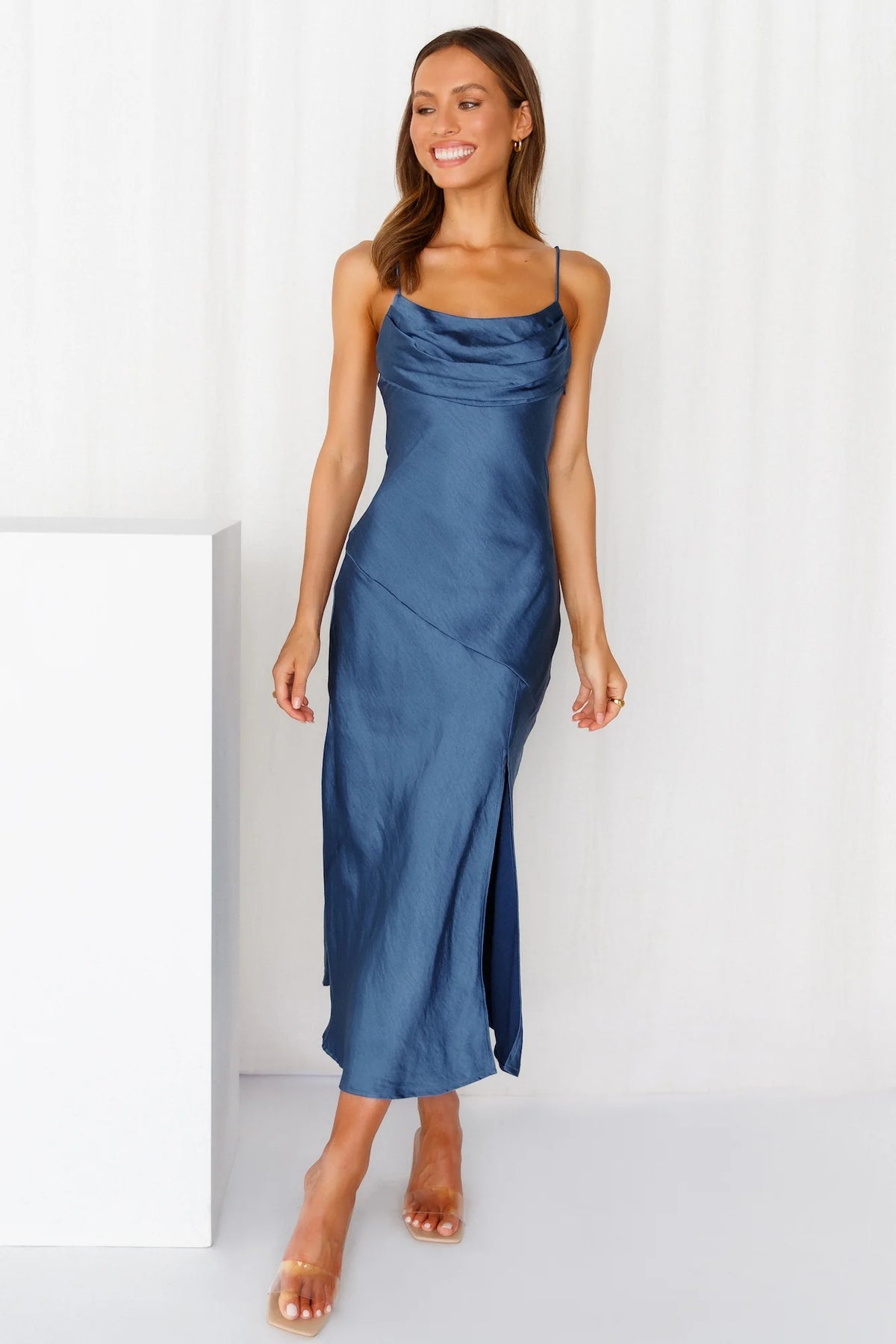 Lychee Martini Satin Midi Dress Forest Green