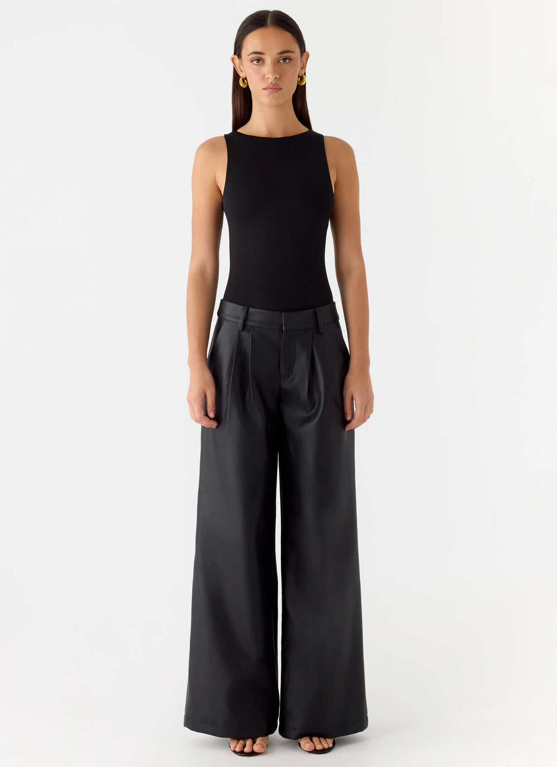 Samuel Low Rise Faux Leather Pants - Black