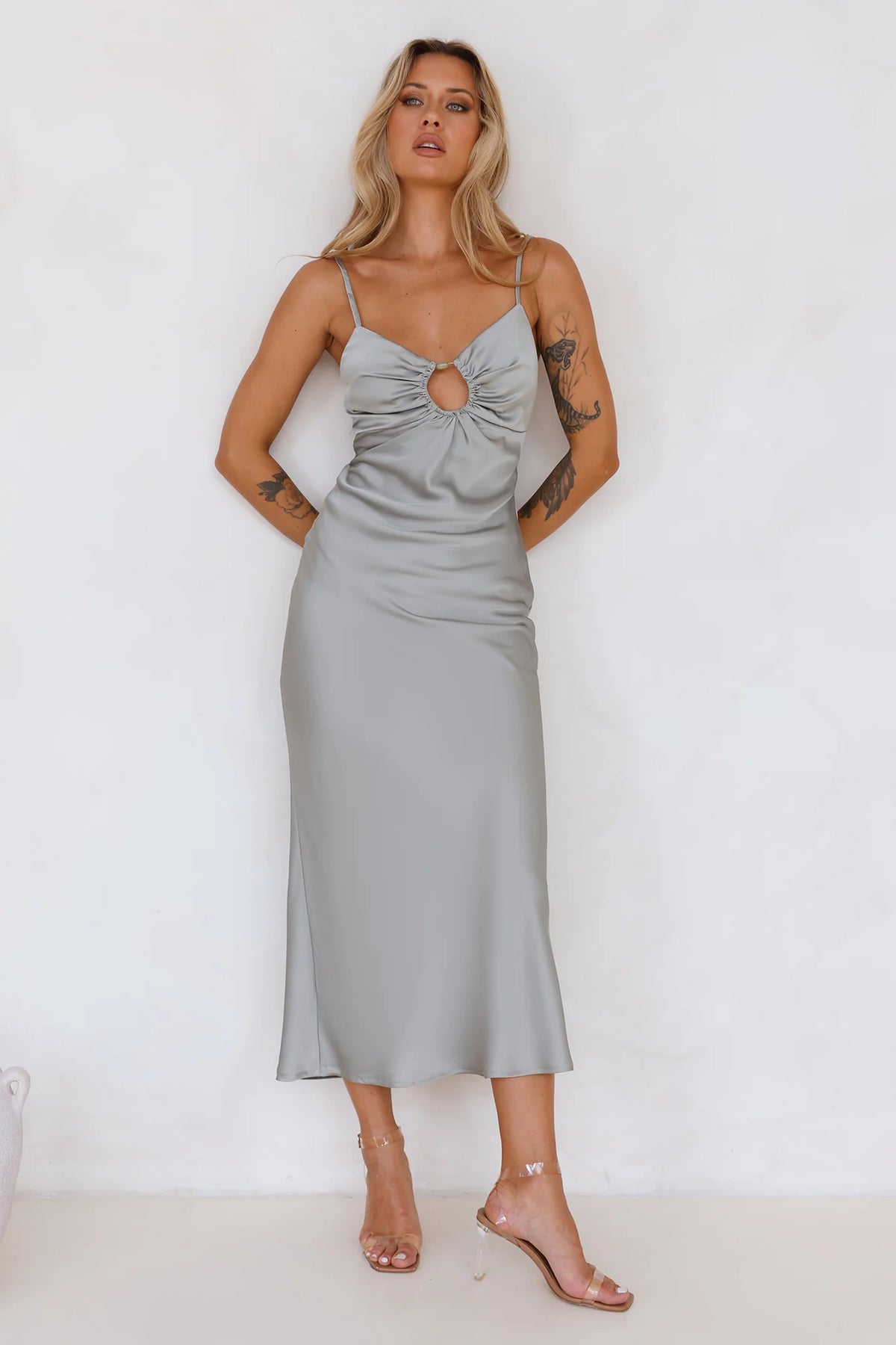 Style Compass Satin Midi Dress Blue
