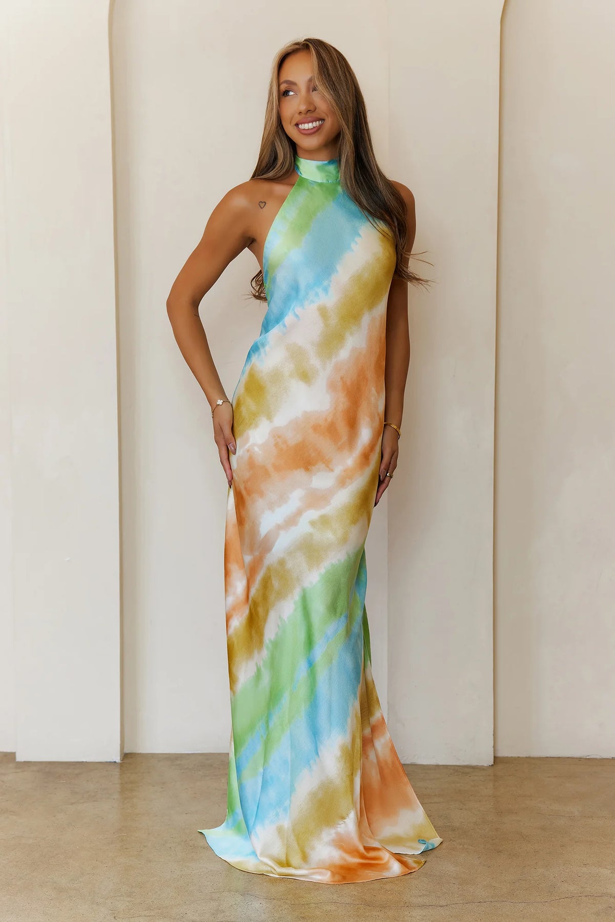 Pastel Whirl Halter Maxi Dress Green