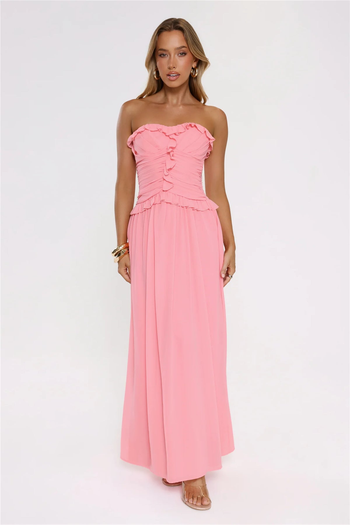 Hour Whispers Strapless Maxi Dress Pink
