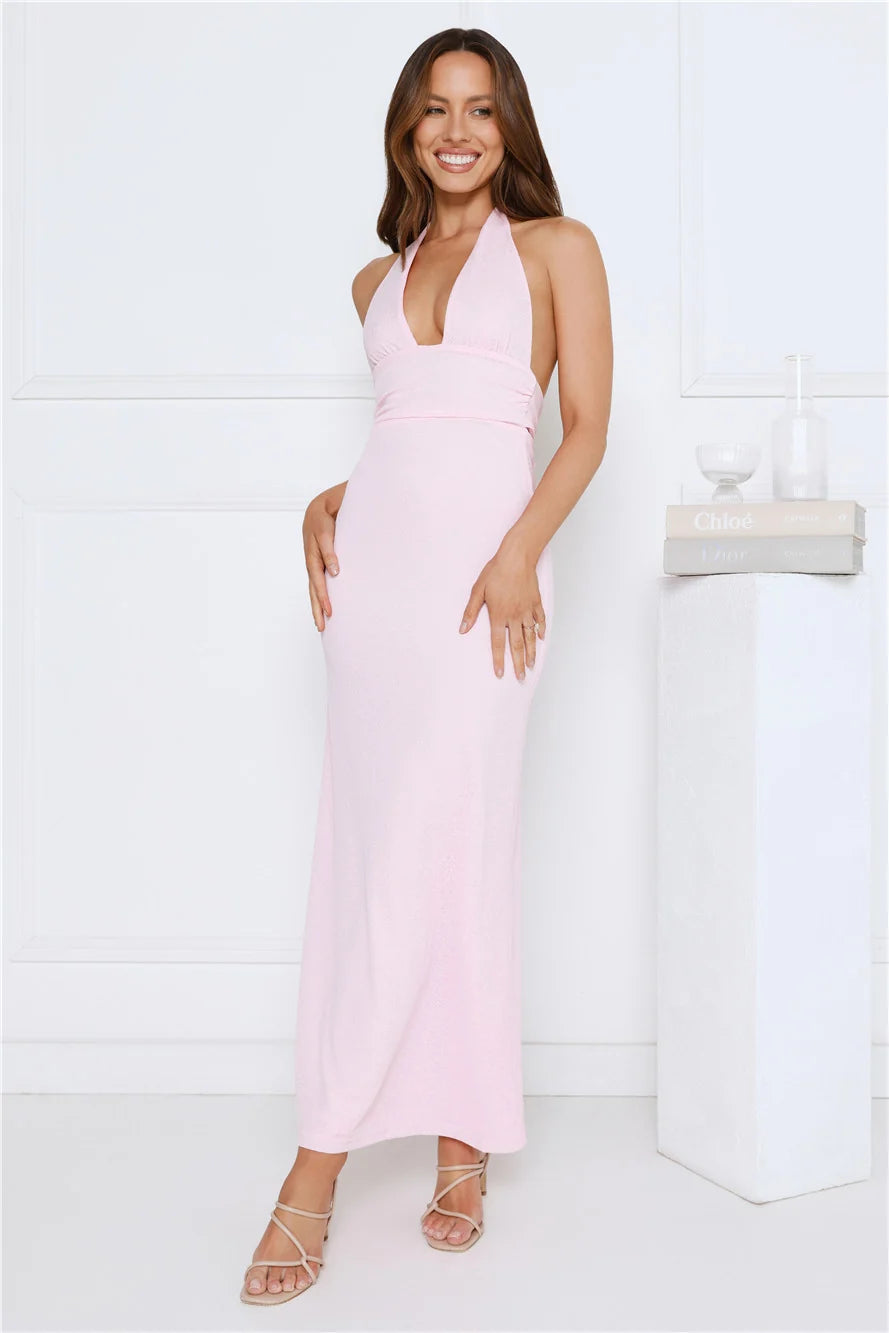 Palm Avenue Halter Maxi Dress Pink