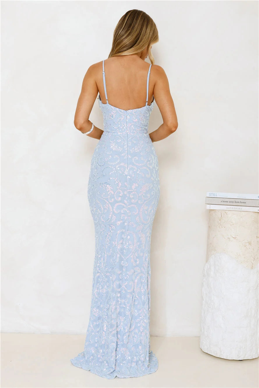 Radiant Sparkle Sequin Maxi Dress Blue