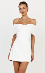 Thalia Mini Dress - Off Shoulder Bow Detail Dress in Black