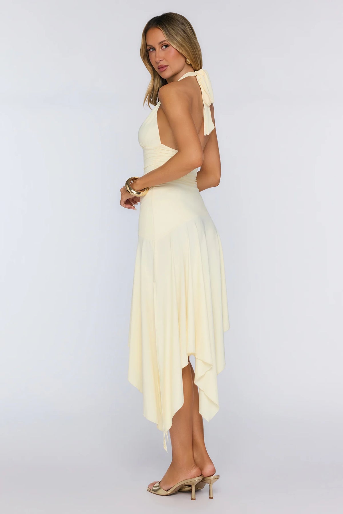 Glowberry Halter Midi Dress Yellow