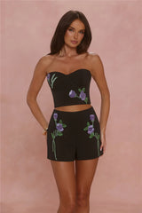 Blossom Day Strapless Embellished Crop Top Black
