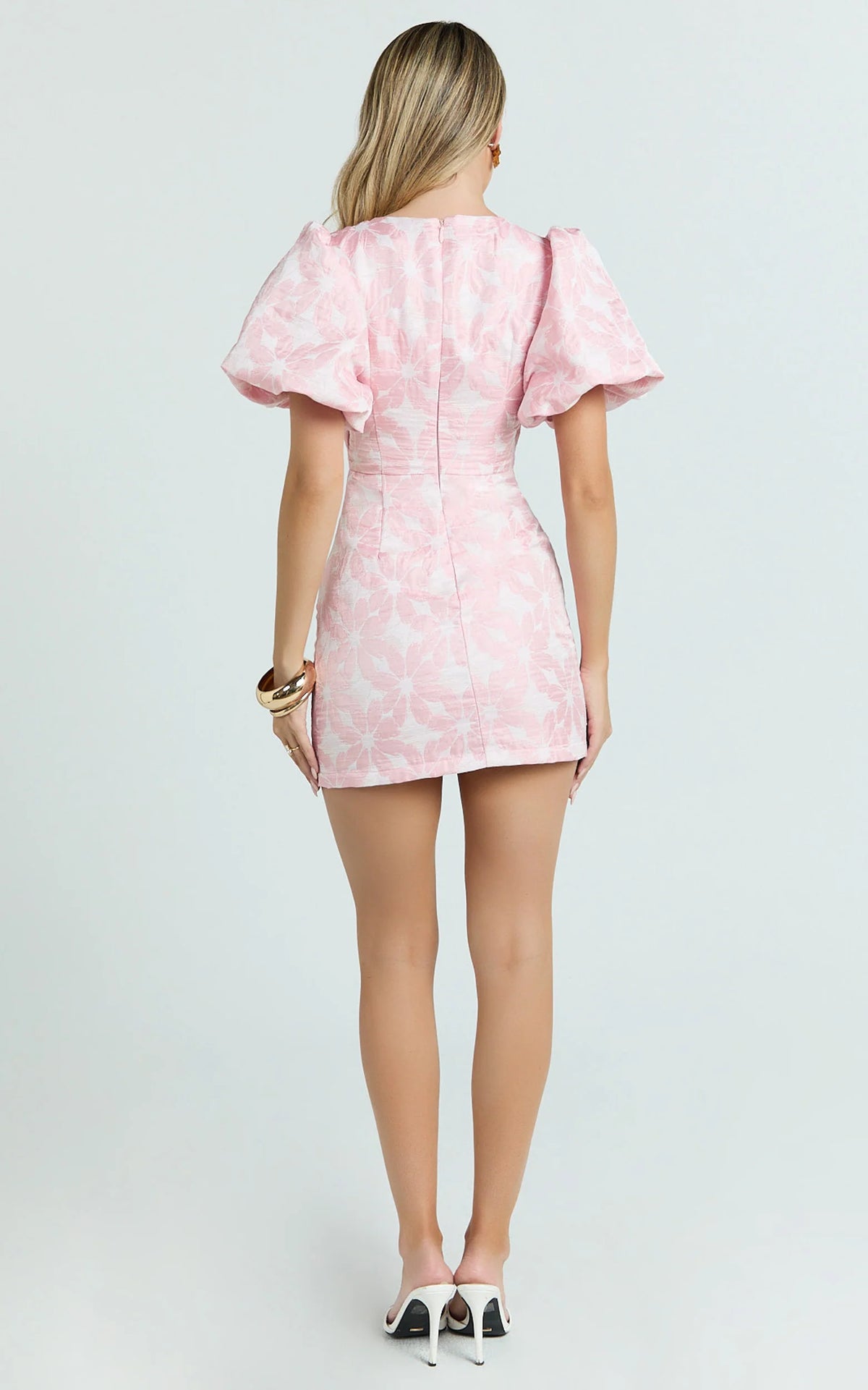 Diana Mini Dress - Jacquard Short Sleeve Cut Out Dress in Lemon