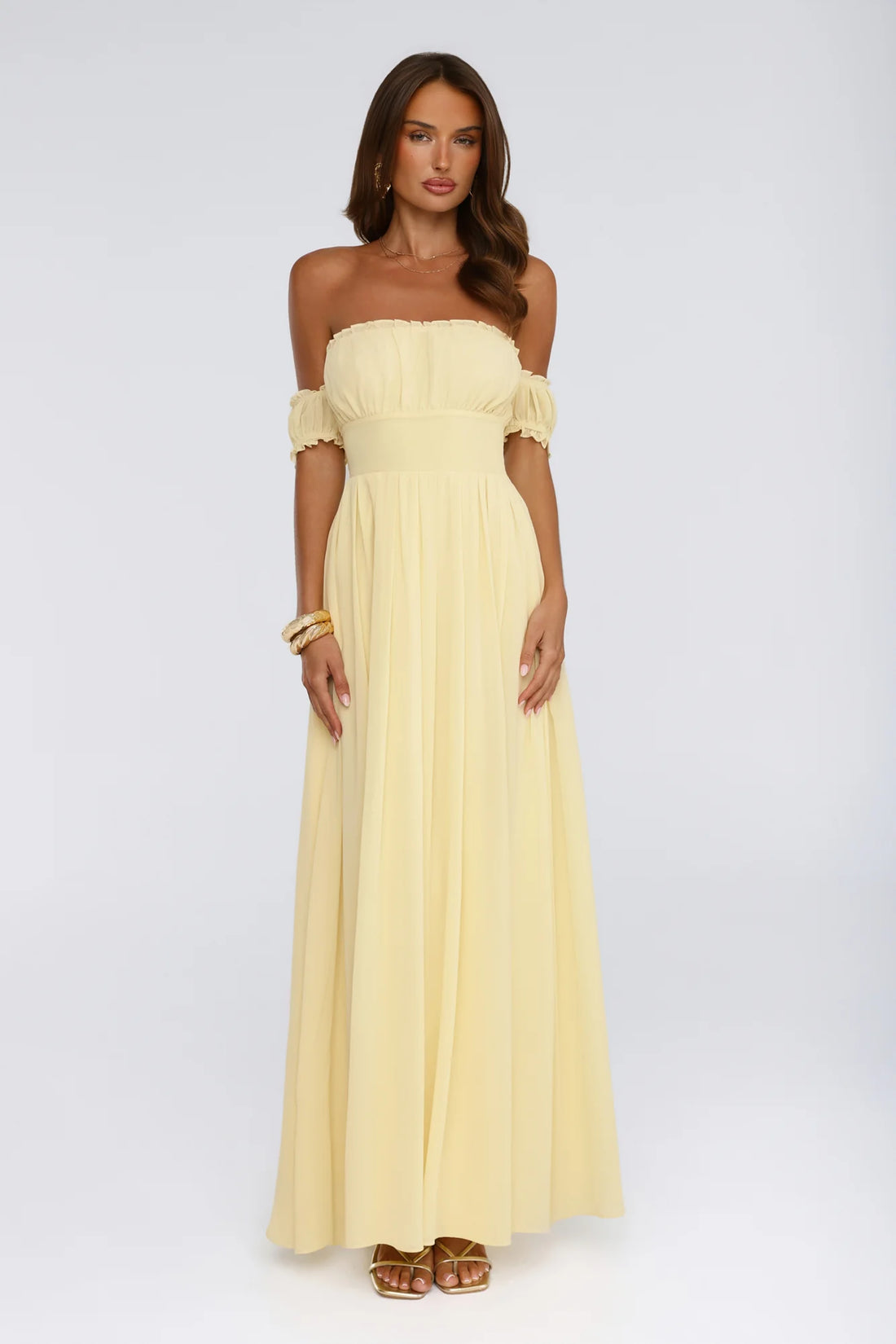 Ocean Aura Off Shoulder Maxi Dress Yellow