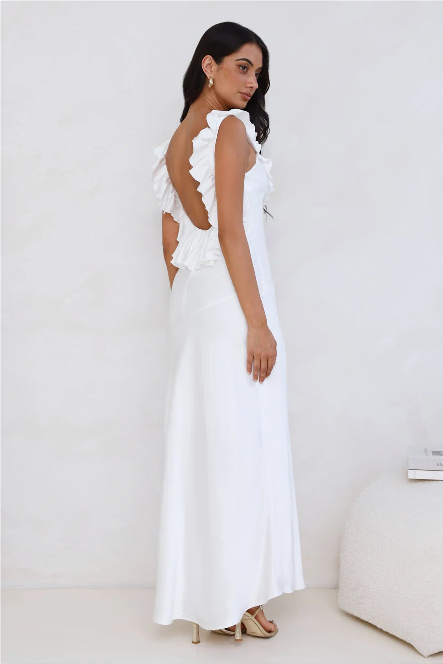Chasing The Spark Satin Maxi Dress Blue