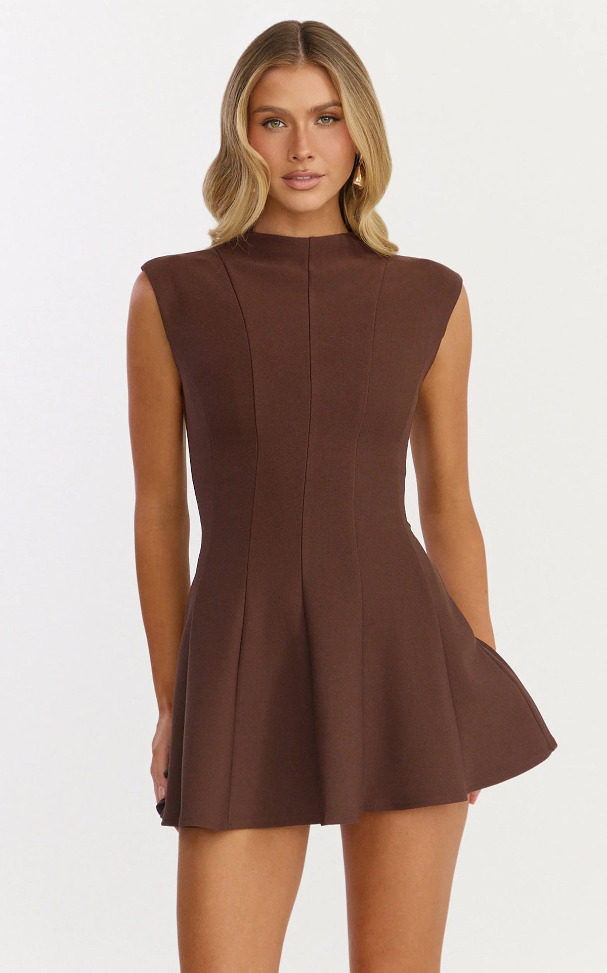 Becky Mini Dress - High Neck Sleeveless Fit And Flare Dress in Black