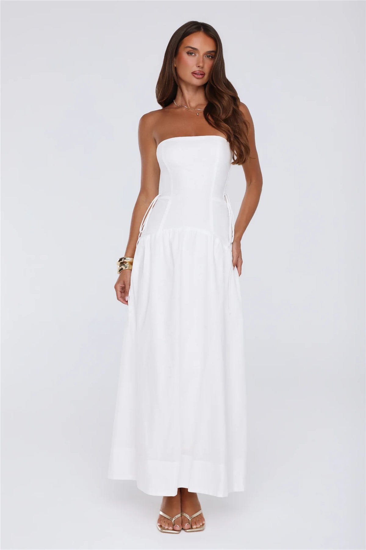 Just Feels Right Linen Blend Strapless Maxi Dress Blue