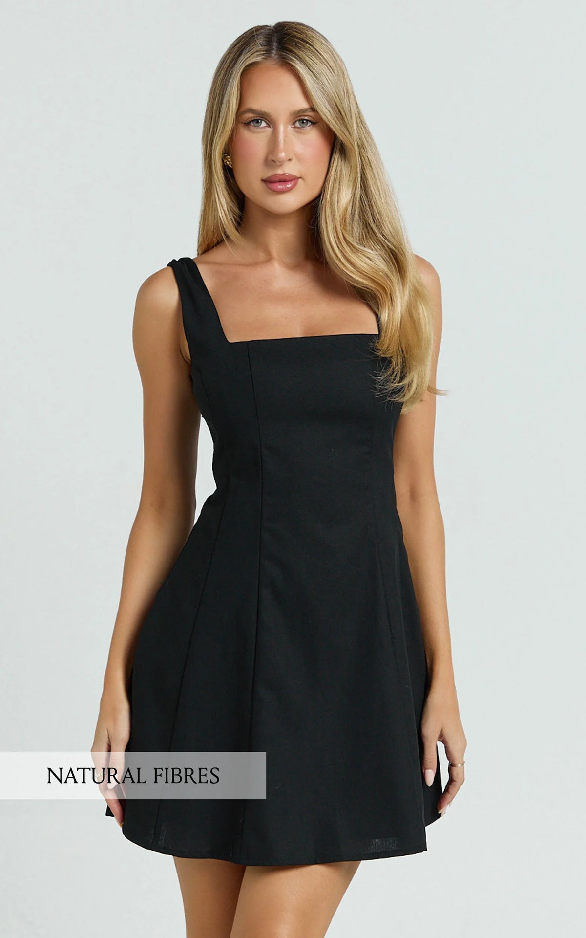 Adiana Mini Dress - Linen Square Neck Shirred Back A Line Dress in Pink