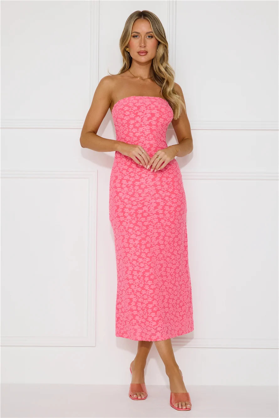 Tropical Tango Strapless Midi Dress Yellow