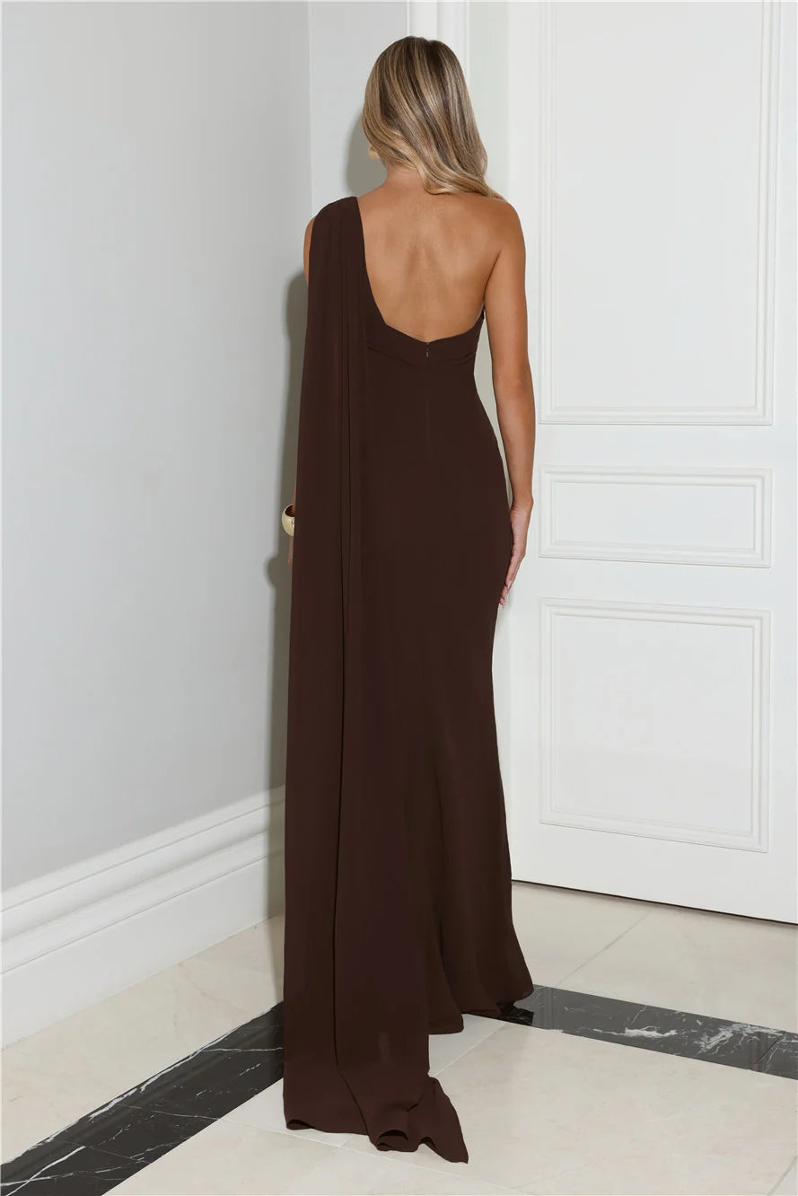 Sultry Drape One Shoulder Maxi Dress Yellow