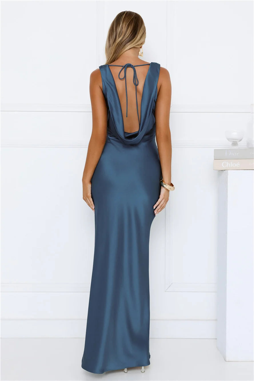 Effortless Appeal Satin Maxi Dress Teal