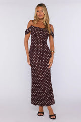 Show Up Stunning Mesh Off Shoulder Midi Dress Brown