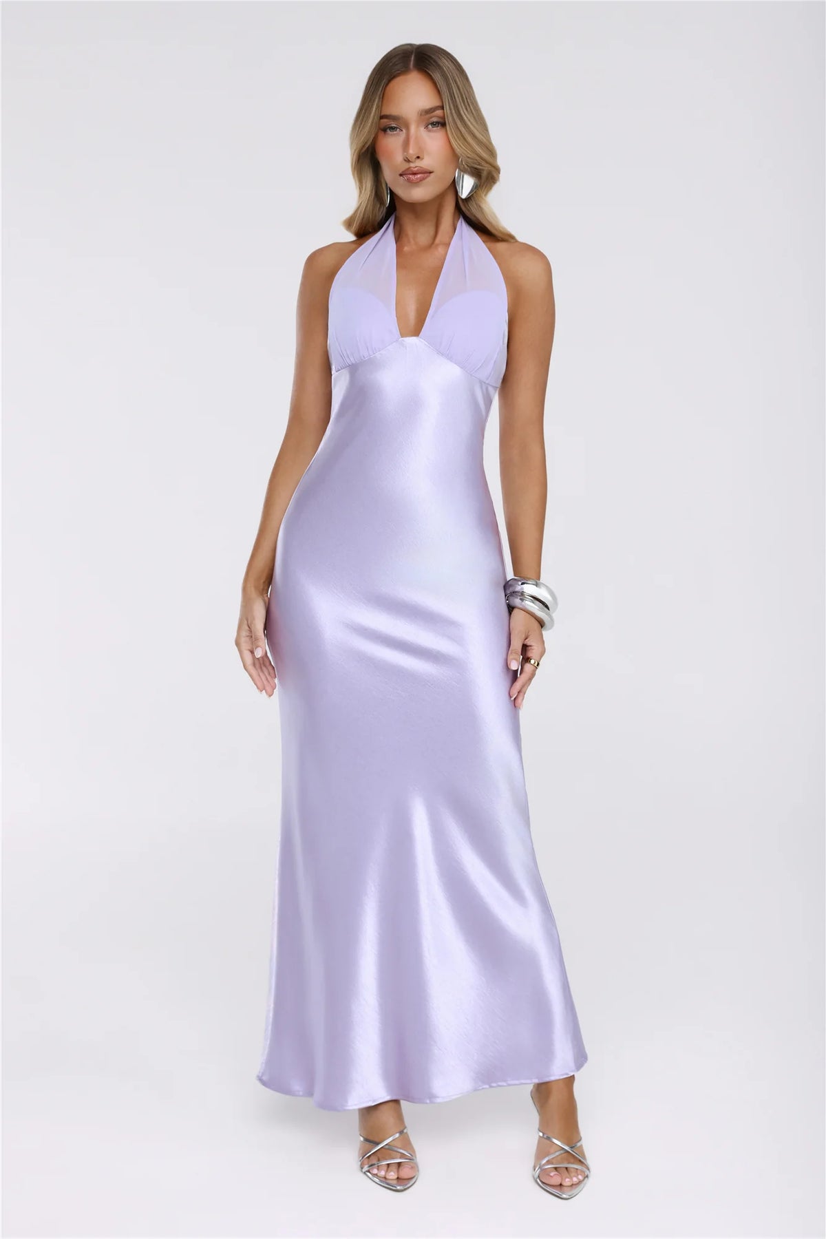 Luxe Satin Halter Neck Maxi Dress Red