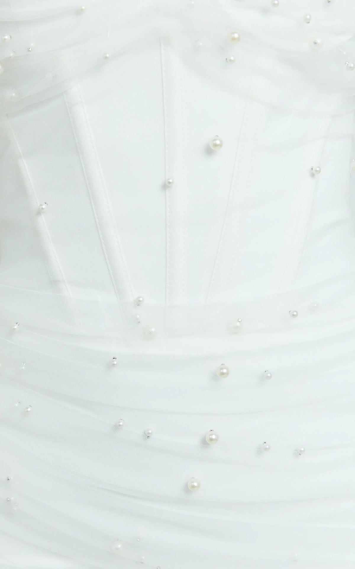 Kelsey Mini Dress - Beaded Strapless Corset Panel Dress with Detachable Tulle Skirt in White