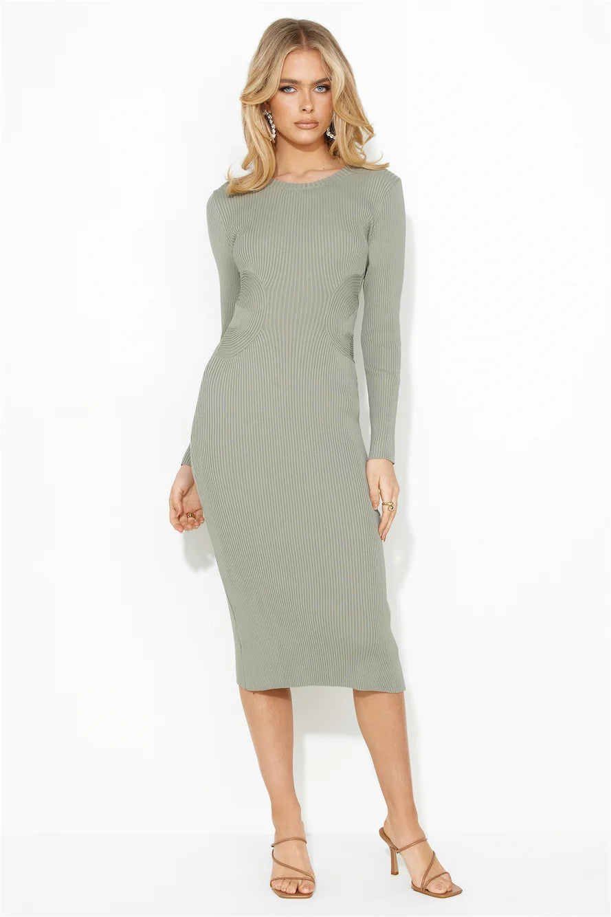 Own Me Ribbed Midi Dress Tan