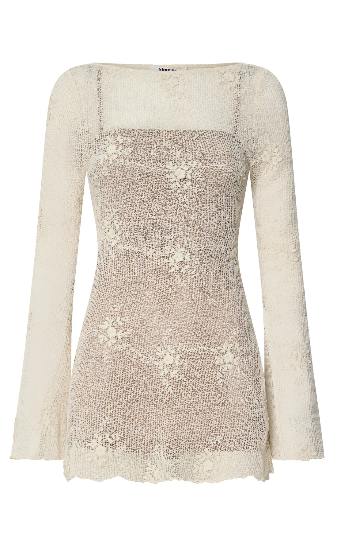 Hinata Mini Dress - Crochet Flared Sleeve Fit And Flare Dress in Ivory
