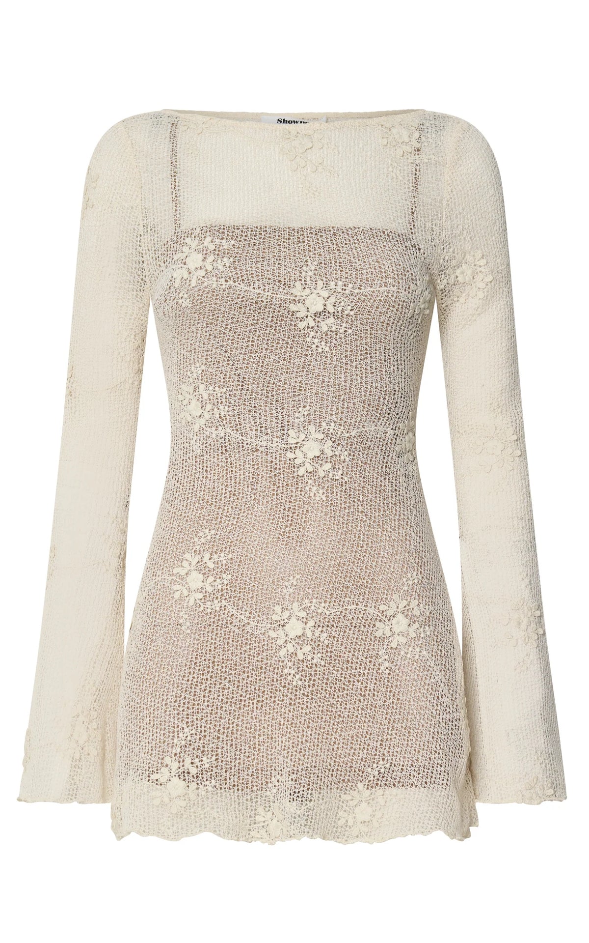 Hinata Mini Dress - Crochet Flared Sleeve Fit And Flare Dress in Ivory
