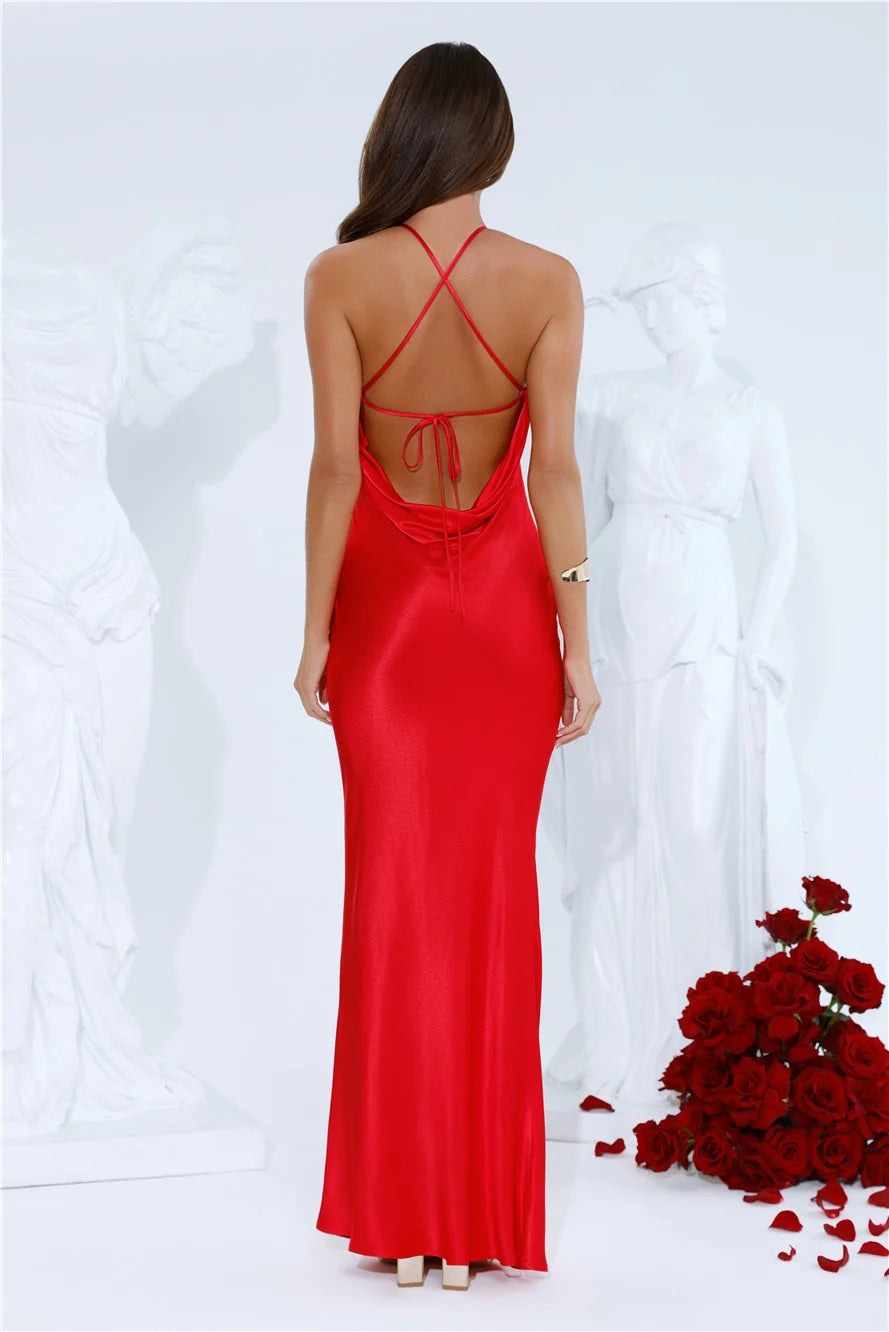 Piazza Nights Satin Maxi Dress Chocolate