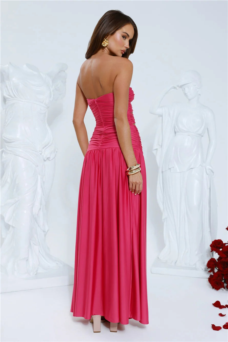 Shimmer Soirée Strapless Maxi Dress Pink