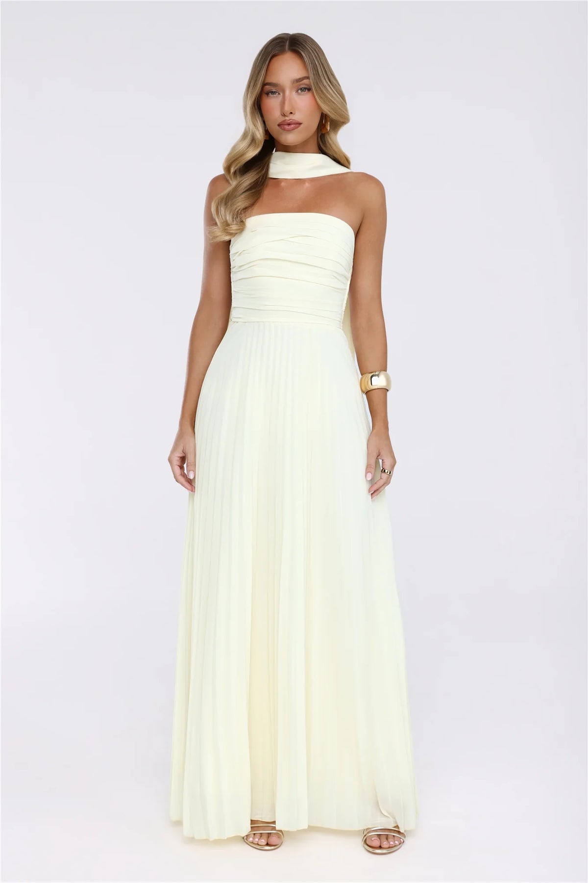 Sugar Babe Strapless Pleated Maxi Dress Blue