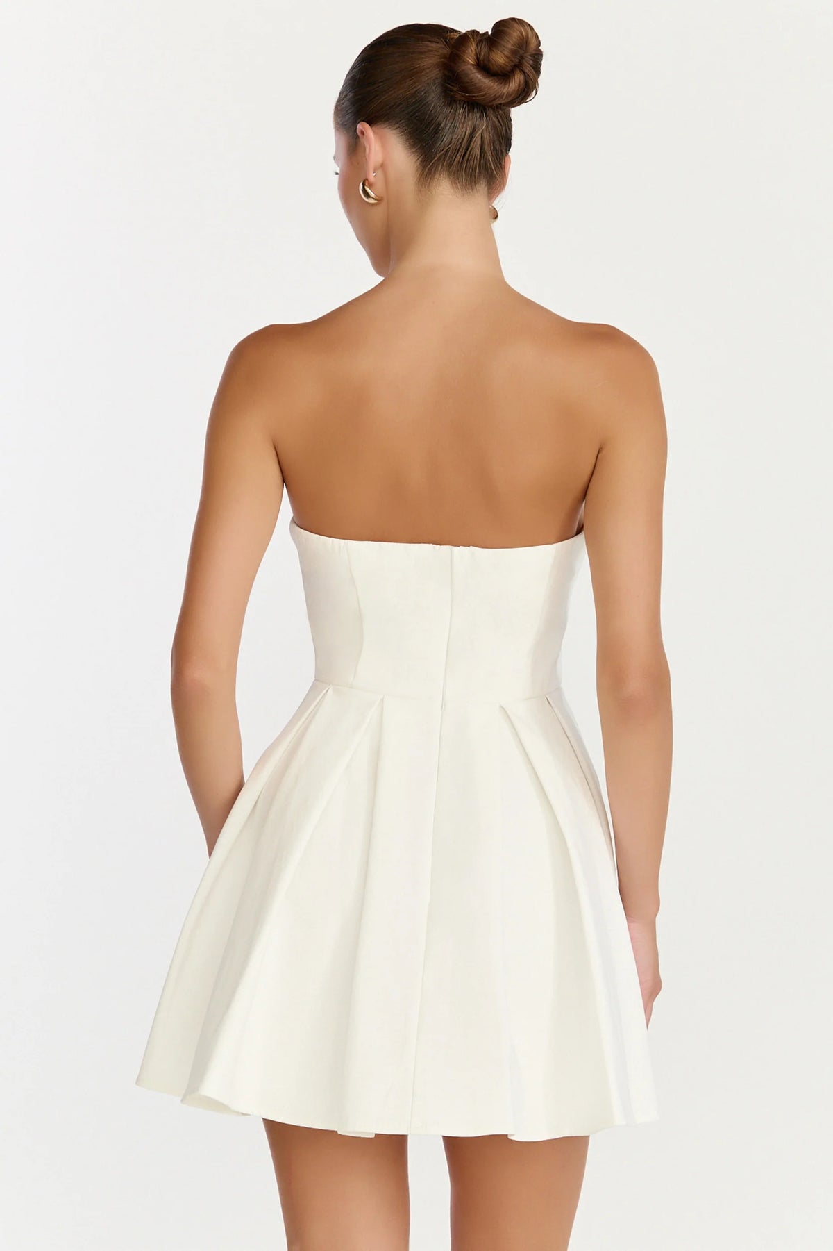 Avery Mini Dress - Strapless Fitted Bodice Full Pleated Skirt Dress in Orange