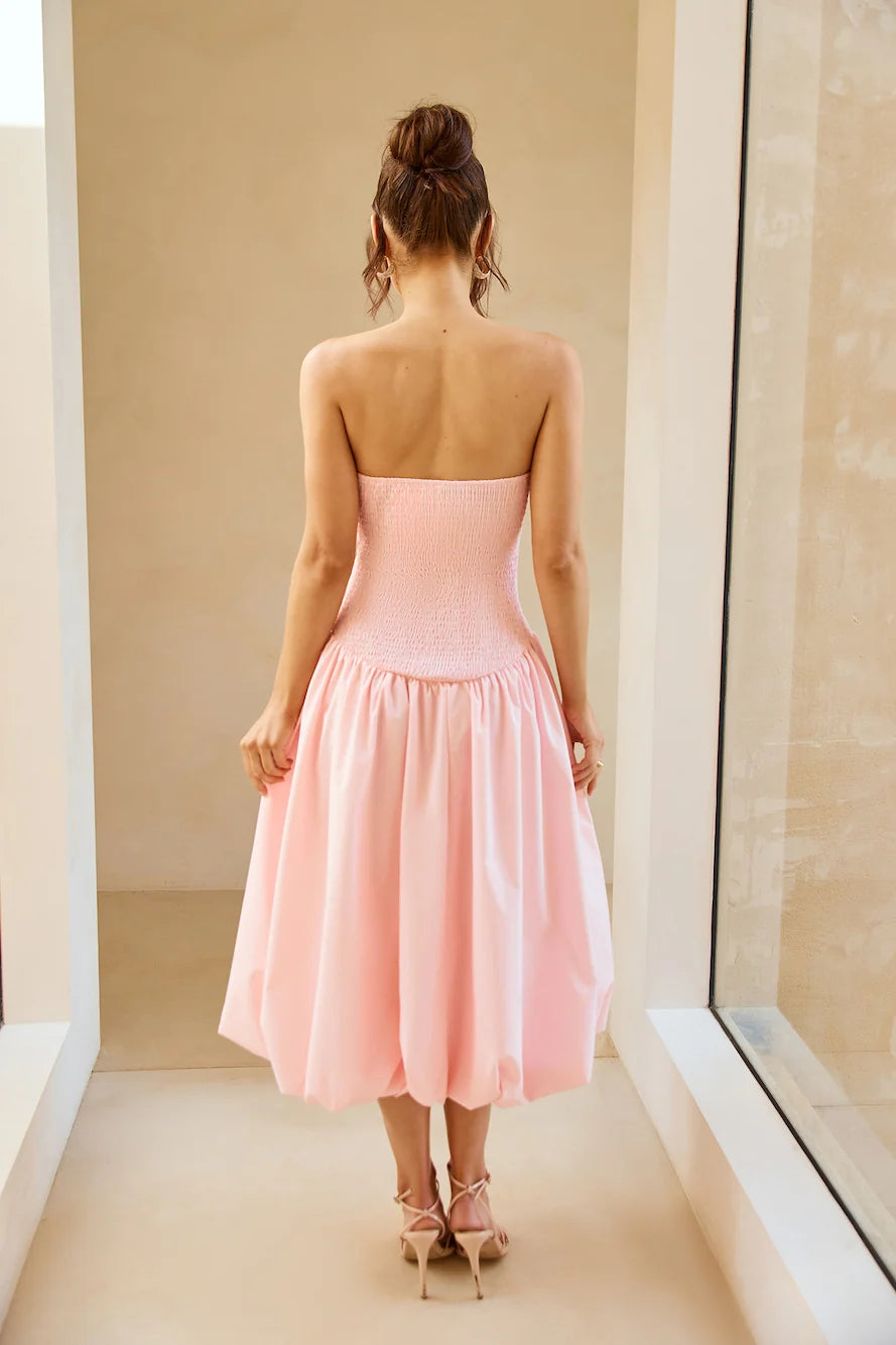 Adelaide Strapless Bubble Midi Dress White