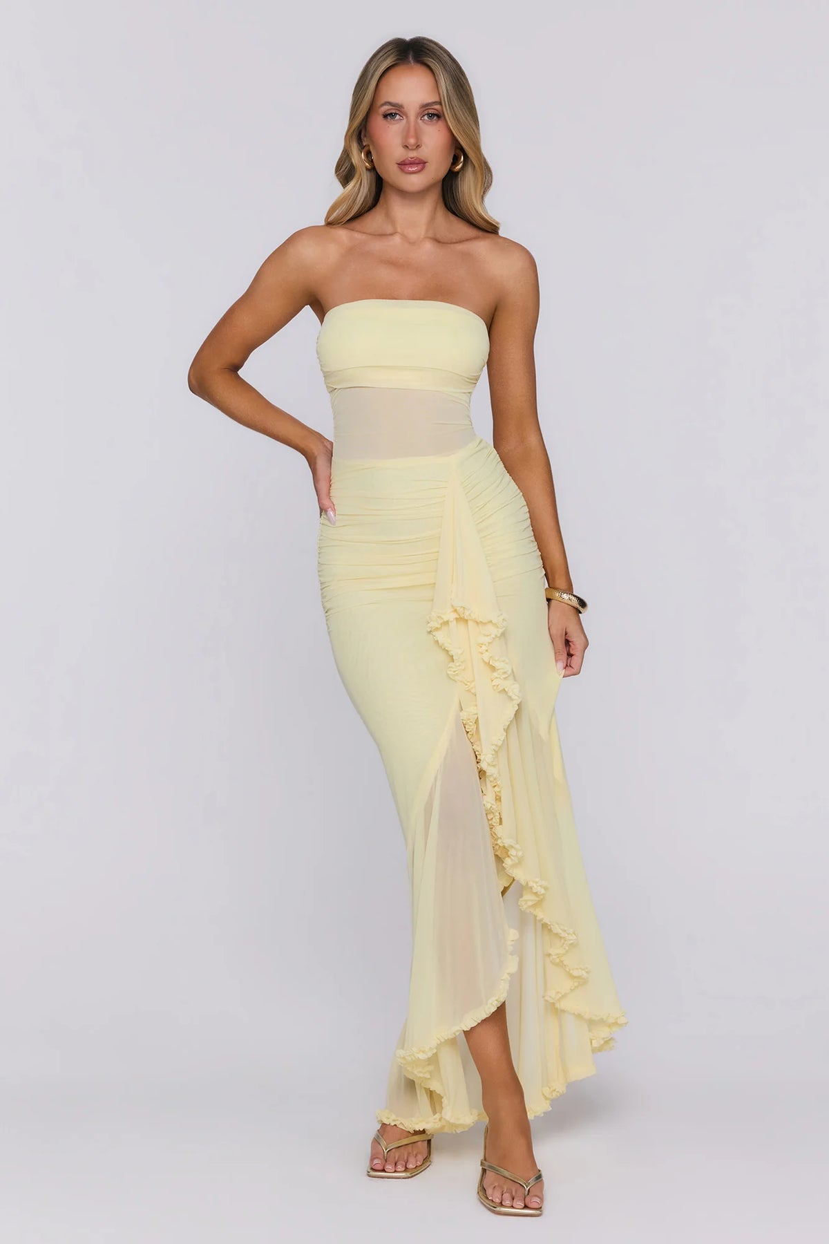 Spark Soirée Strapless Mesh Maxi Dress Blush