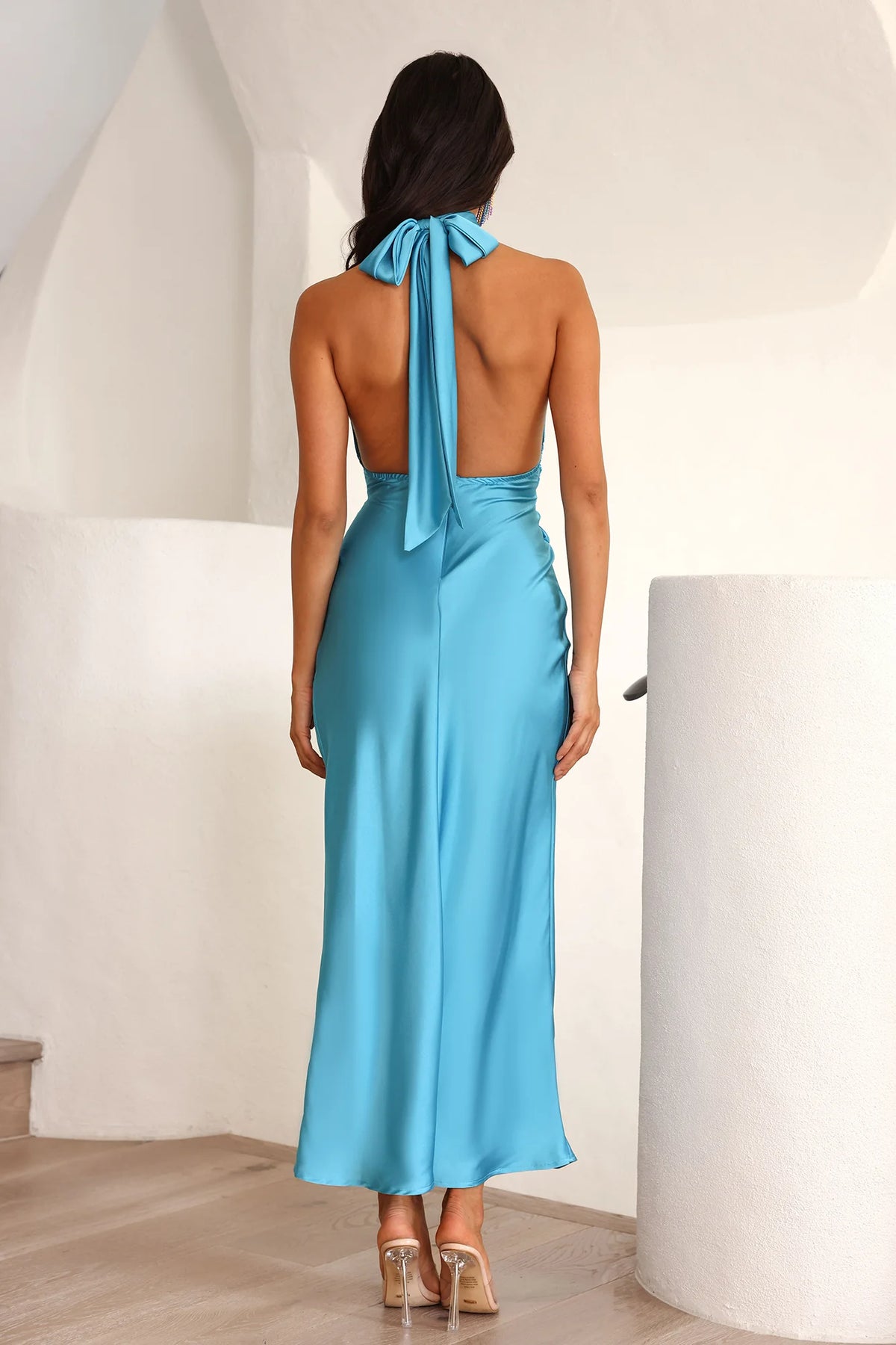 Beauty Of The Night Halter Satin Maxi Dress Sage