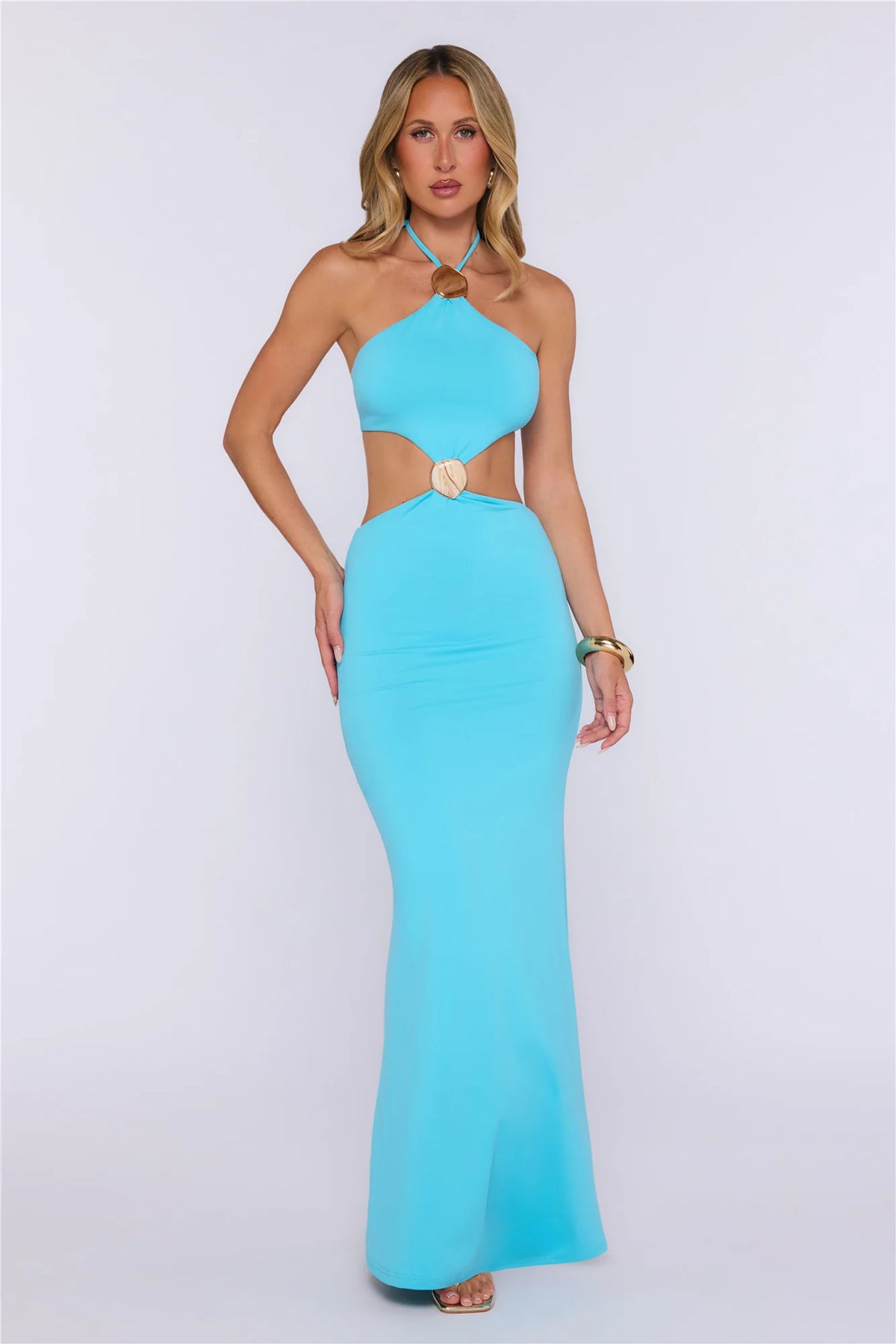 Salt Air Soirée Halter Maxi Dress Black
