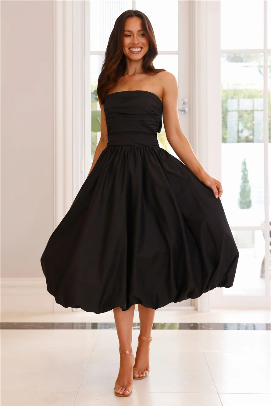 Upon A Cloud Strapless Bubble Midi Dress Pink