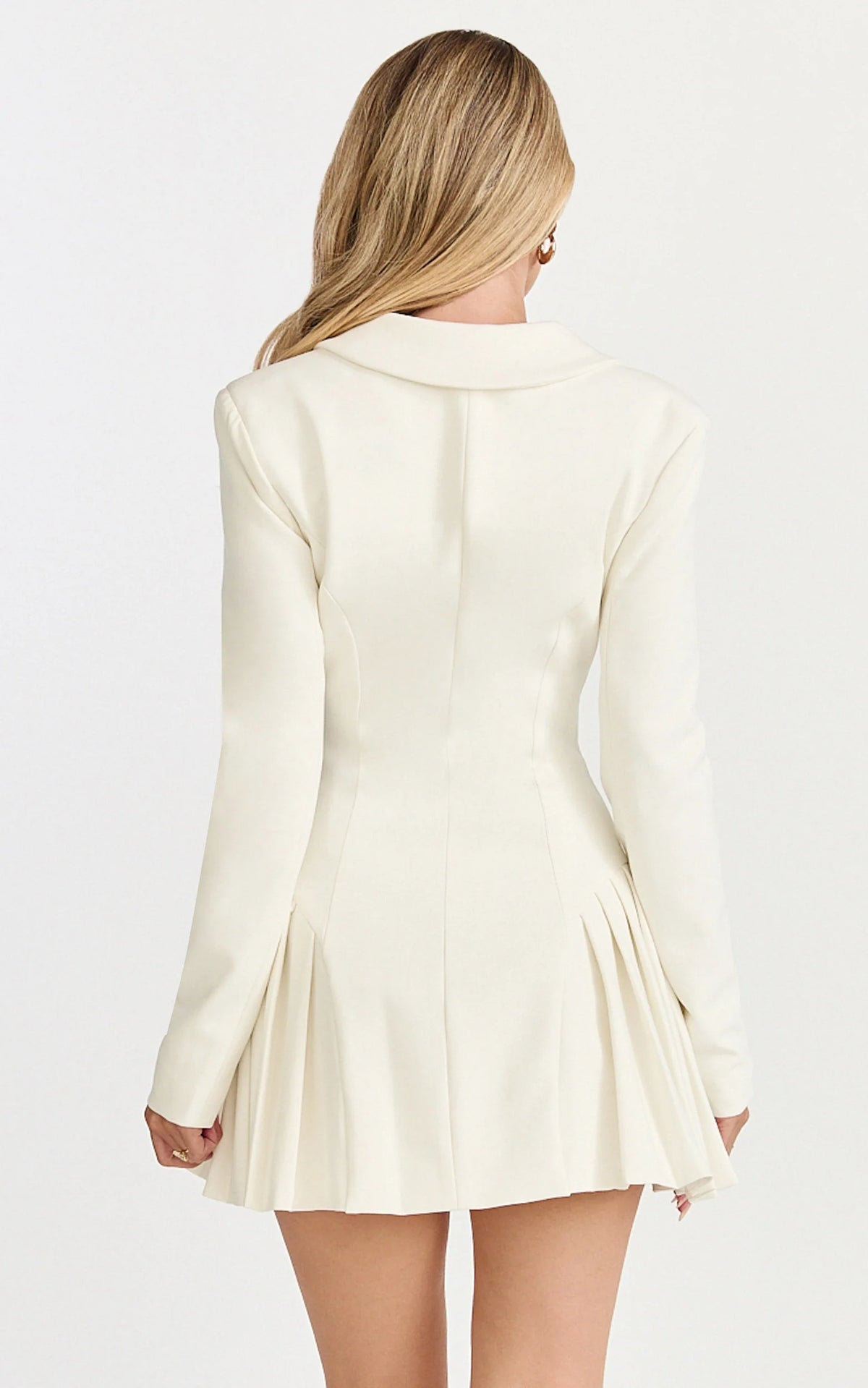 Bea Mini Dress - Collared Long Sleeve Fit And Flare Pleated Dress in Black