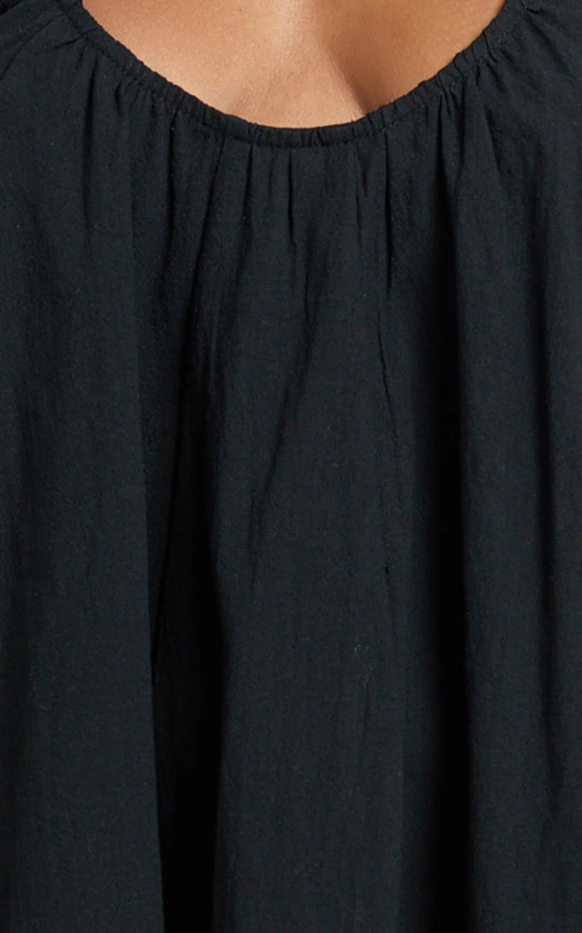 Lucinda Mini Dress - Deep U Gathered Neck Smock Dress in Pale Blue
