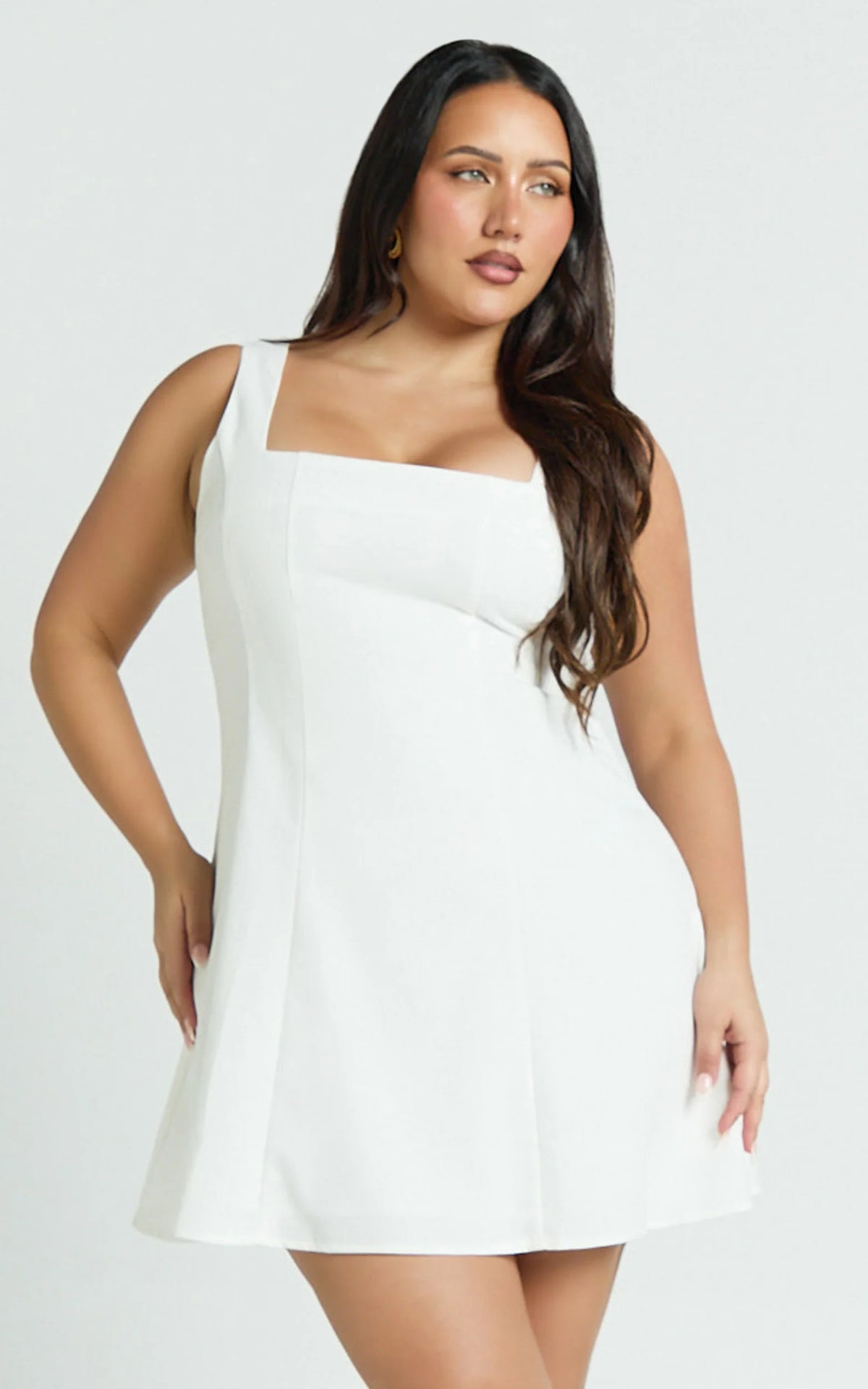 Adiana Mini Dress - Linen Square Neck Shirred Back A Line Dress in Pink
