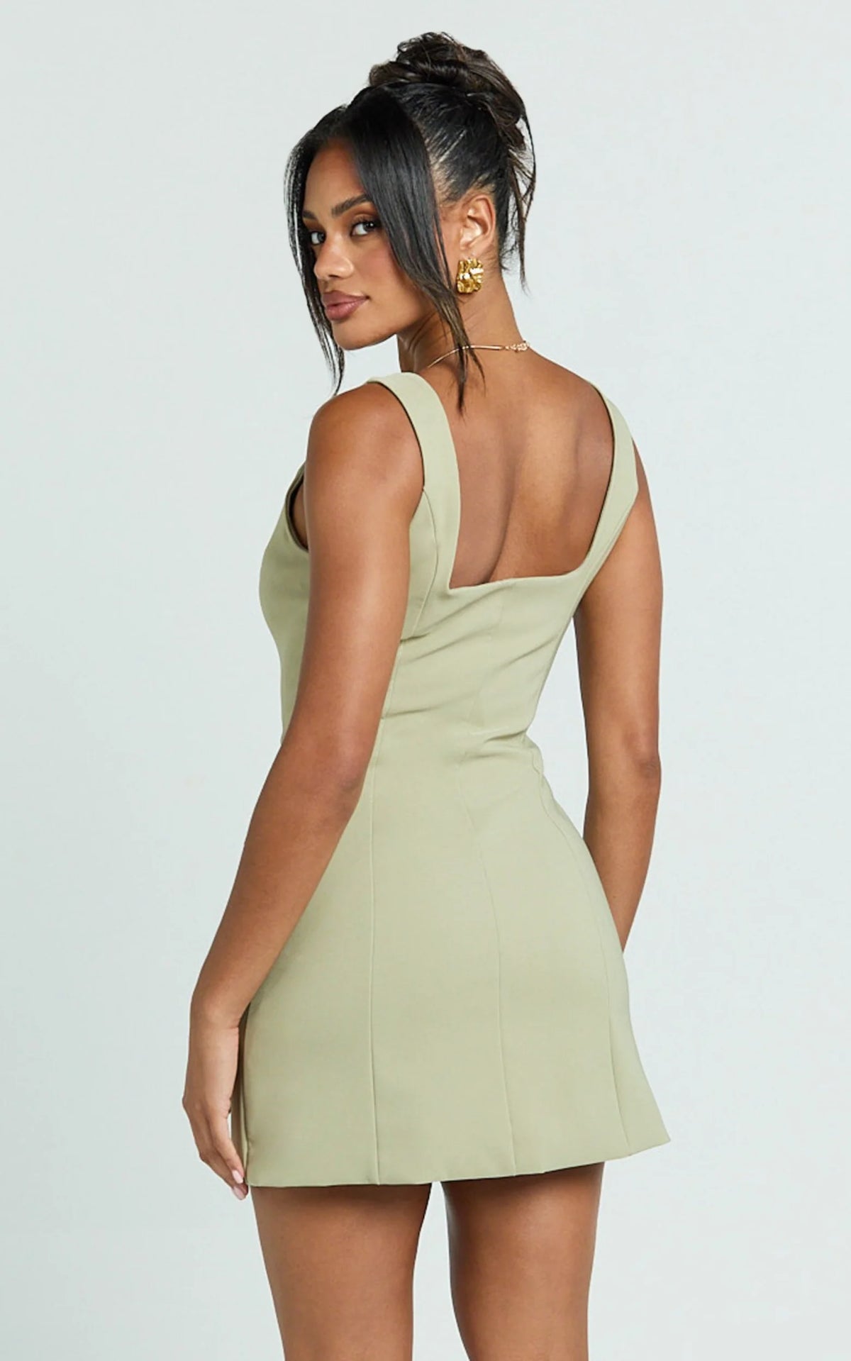 Kenna Mini Dress - Square Neck Button Down Mini Dress in Ivory