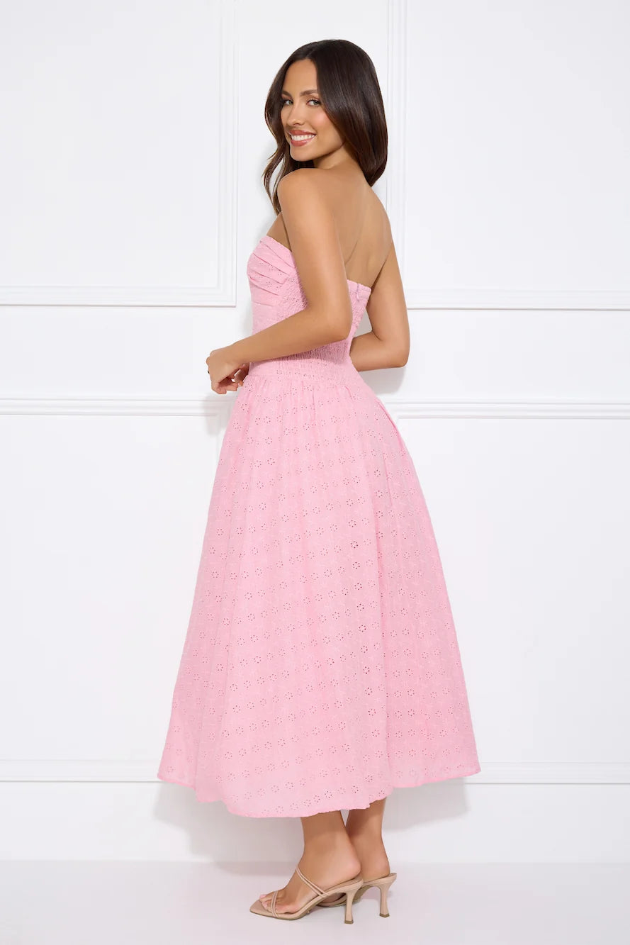 City Of Stars Strapless Embroidered Midi Dress Lilac