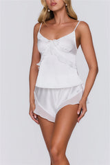 Honeymoon Hues Pyjama Satin Shorts White